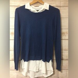 FYLO Blue and White Layered Peter Pan Collar Blouse